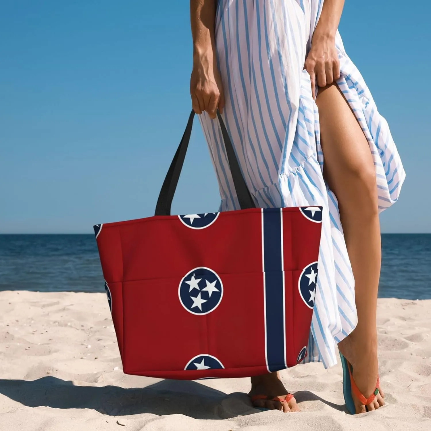 Tennessee State Flag Large Capacity Foldable Tote Bag Women Beach Tote Bag Handbag Gym Bag Travel Shopping Bag