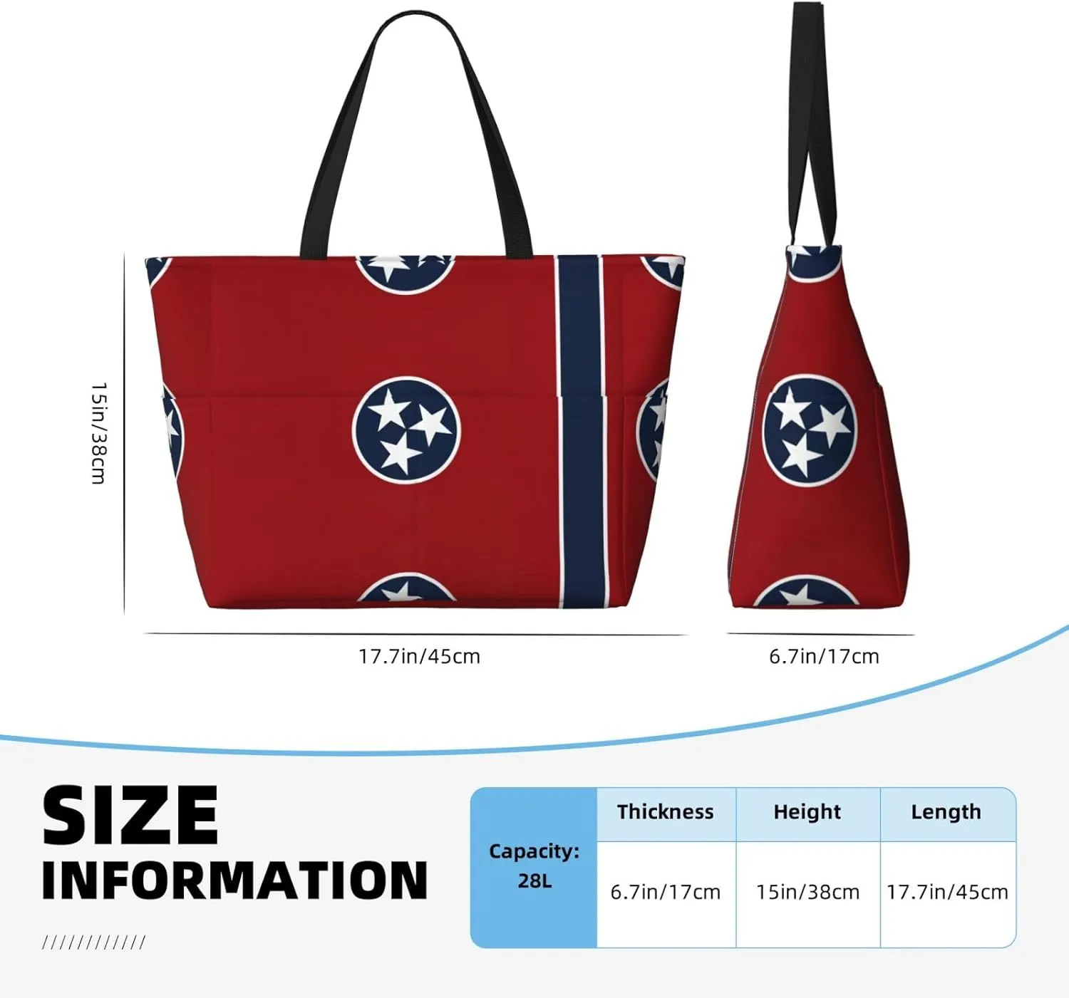 Tennessee State Flag Large Capacity Foldable Tote Bag Women Beach Tote Bag Handbag Gym Bag Travel Shopping Bag