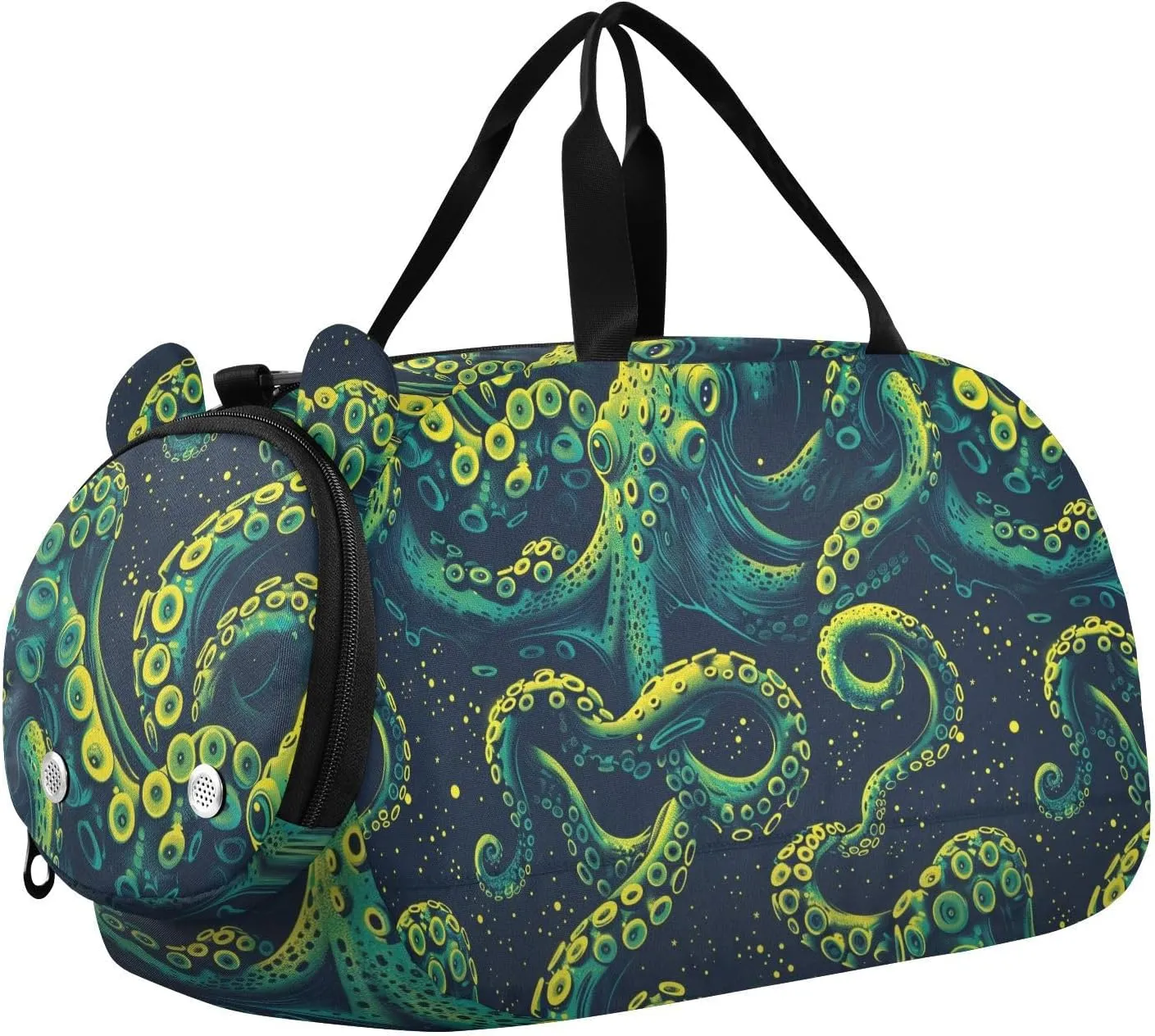 Texture animal sea Neon Green Girl's Gym Duffel Bag with Shoes Compartment Large Capacity Weekender Overnight Duffel Bag for Travel, Swimming, Dance, Ballet