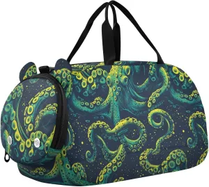 Texture animal sea Neon Green Girl's Gym Duffel Bag with Shoes Compartment Large Capacity Weekender Overnight Duffel Bag for Travel, Swimming, Dance, Ballet