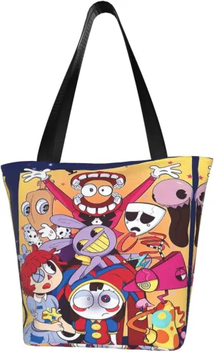 The Amazing Funny Digital Comedy Circus Reusable Grocery Bag for Kitchen Tote Bags for Women Shoulder Bag with Zipper Casual Daily Bag Large Capacity Shopping Handbag Storage Bags for Party