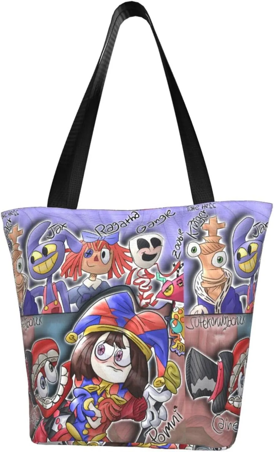The Amazing Funny Digital Comedy Circus Reusable Grocery Bag for Kitchen Tote Bags for Women Shoulder Bag with Zipper Funny Daily Bag Large Capacity Shopping Handbag Storage Bags for Sports
