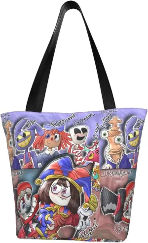 The Amazing Funny Digital Comedy Circus Reusable Grocery Bag for Kitchen Tote Bags for Women Shoulder Bag with Zipper Funny Daily Bag Large Capacity Shopping Handbag Storage Bags for Sports