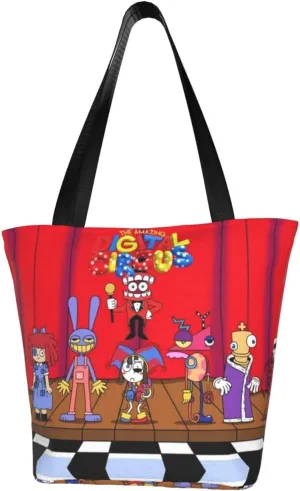 The Amazing Funny Digital Comedy Circus Reusable Grocery Bag for Kitchen Tote Bags for Women Shoulder Bag with Zipper Stylish Daily Bag Large Capacity Shopping Handbag Storage Bags for Office