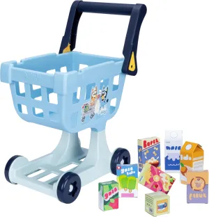 The Bluey Shopping Trolley | with Free-Rolling Wheels and Rotating Handle. The Ideal Size for Toddlers | Stands at 19.3 Inch Tall | 8 Colorful Cardboard Shopping Goods are Included with This Trolley