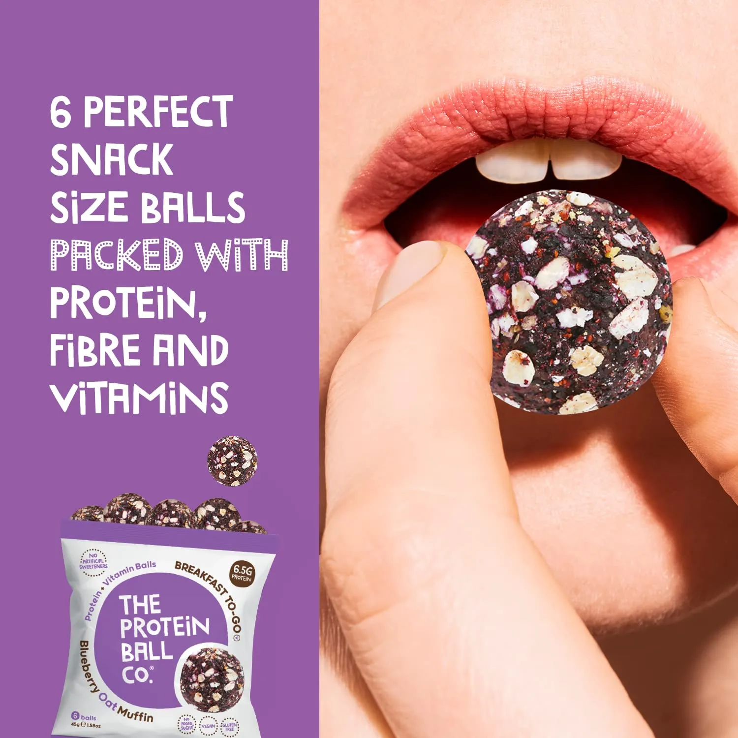 The Protein Ball Co Blueberry Oat Muffin Protein   Vitamin Balls (Breakfast To-Go) 10x45g