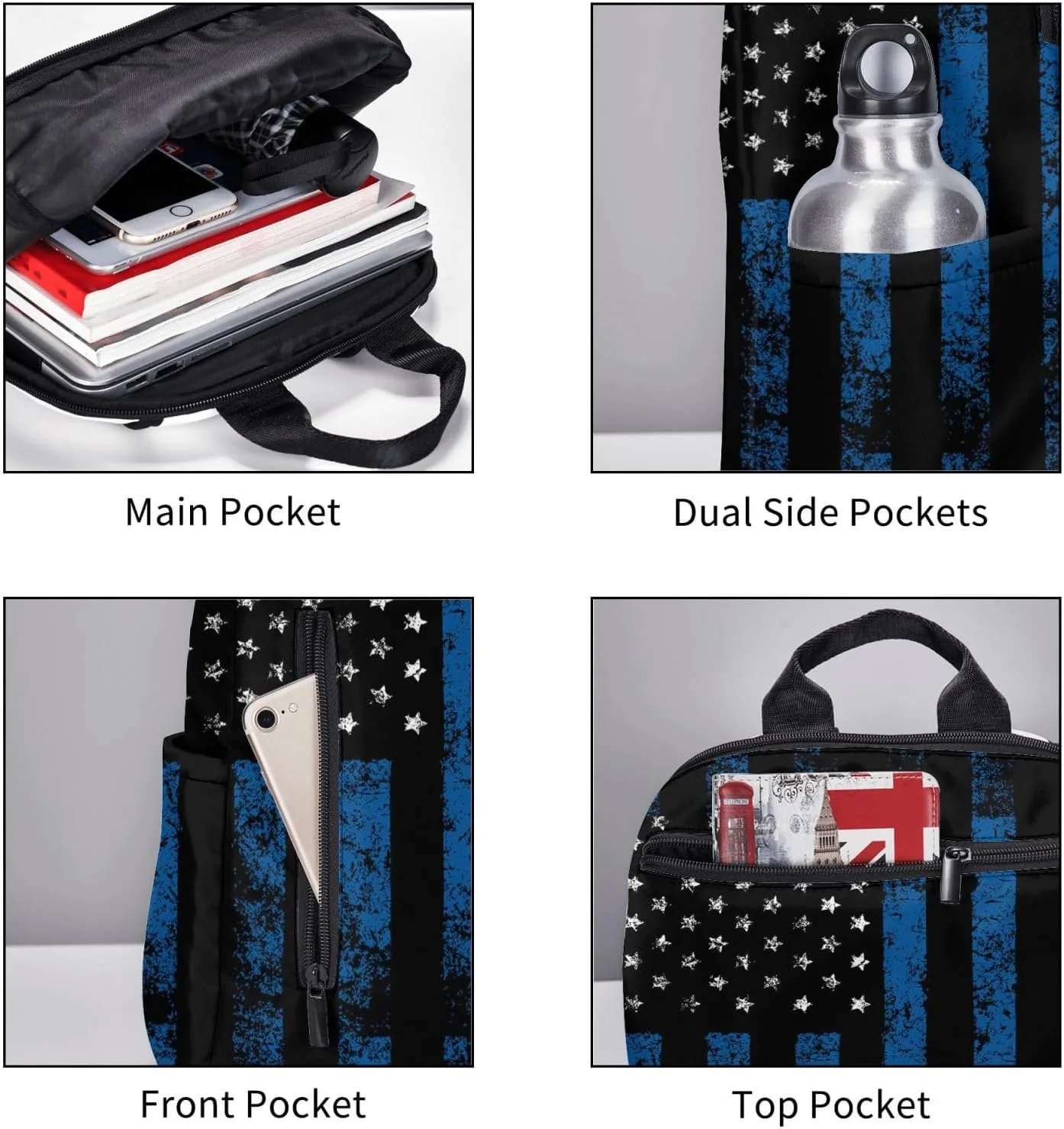 Thin Blue Line American Flag backpack book bags for college lightweight laptop backpacks for Men Women