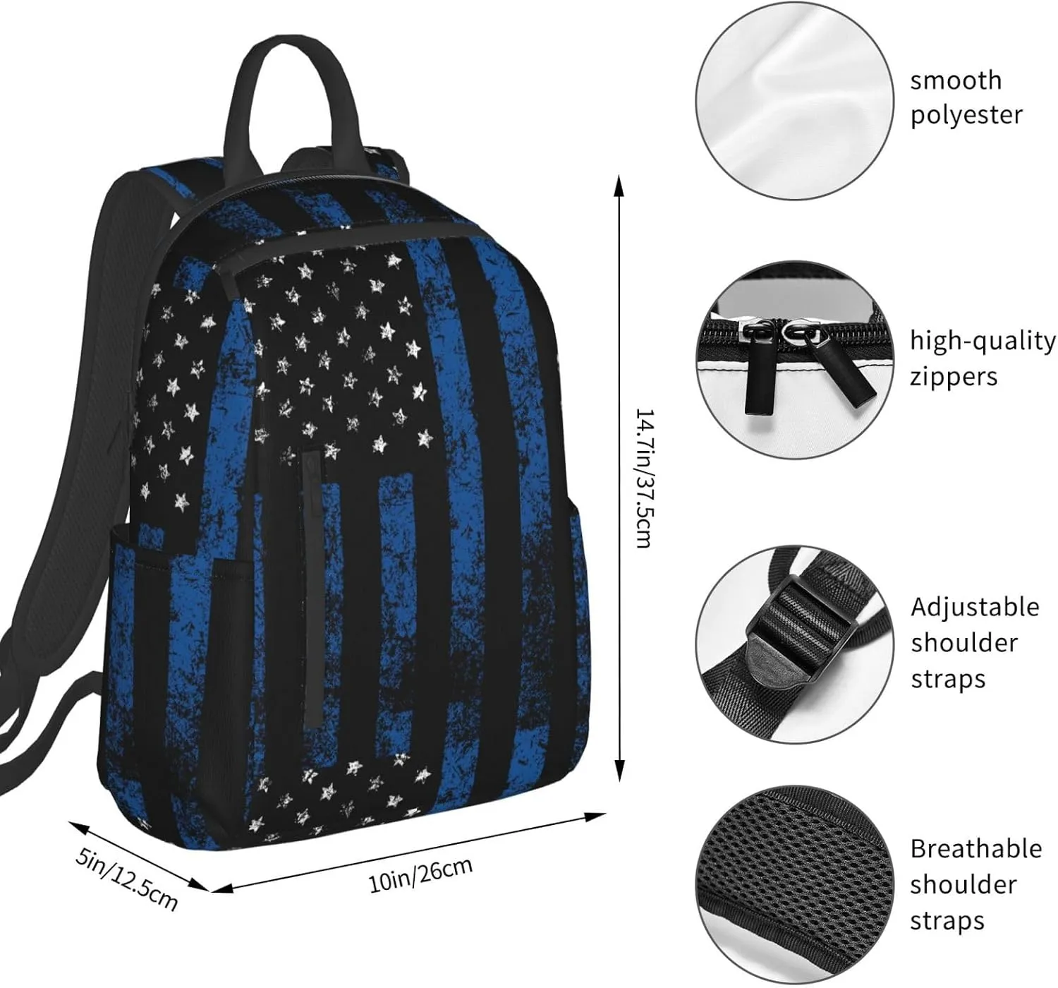 Thin Blue Line American Flag backpack book bags for college lightweight laptop backpacks for Men Women