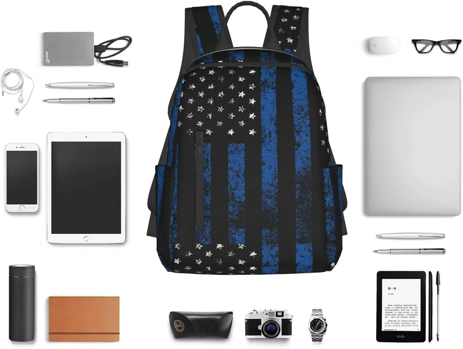 Thin Blue Line American Flag backpack book bags for college lightweight laptop backpacks for Men Women