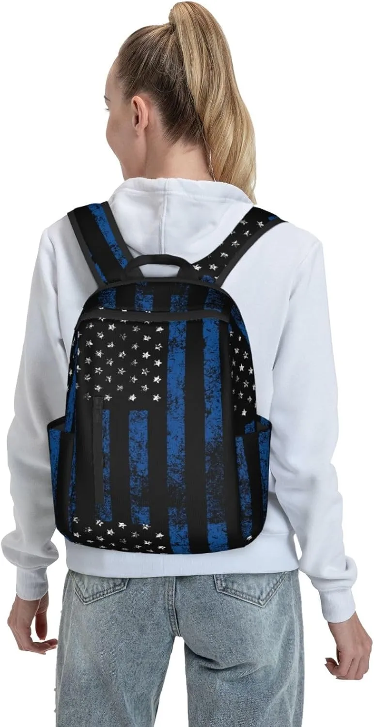 Thin Blue Line American Flag backpack book bags for college lightweight laptop backpacks for Men Women