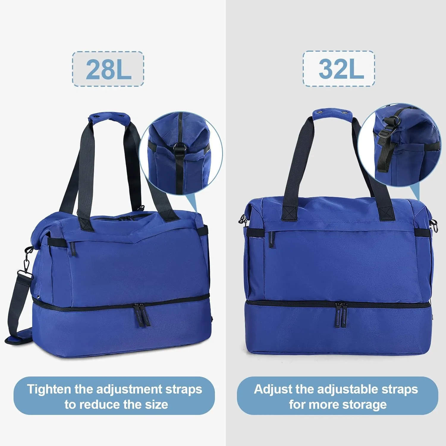 Tibetan Blue Gym Bag for Women - Weekender & Travel Duffel with Shoes Compartment, Wet Pocket & USB Charging Port