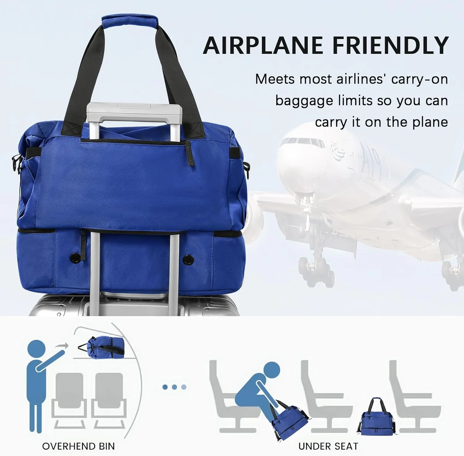 Tibetan Blue Gym Bag for Women - Weekender & Travel Duffel with Shoes Compartment, Wet Pocket & USB Charging Port
