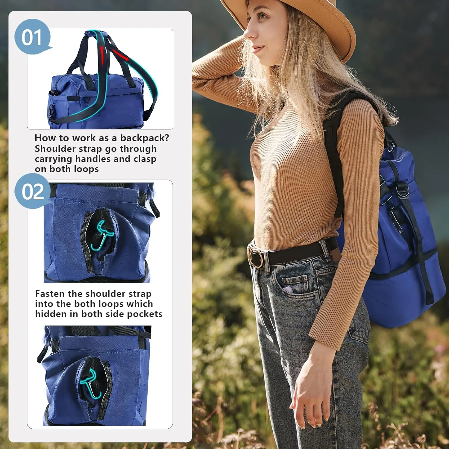 Tibetan Blue Gym Bag for Women - Weekender & Travel Duffel with Shoes Compartment, Wet Pocket & USB Charging Port