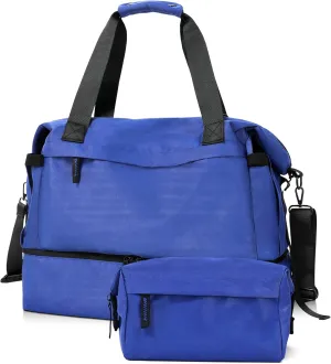Tibetan Blue Gym Bag for Women - Weekender & Travel Duffel with Shoes Compartment, Wet Pocket & USB Charging Port