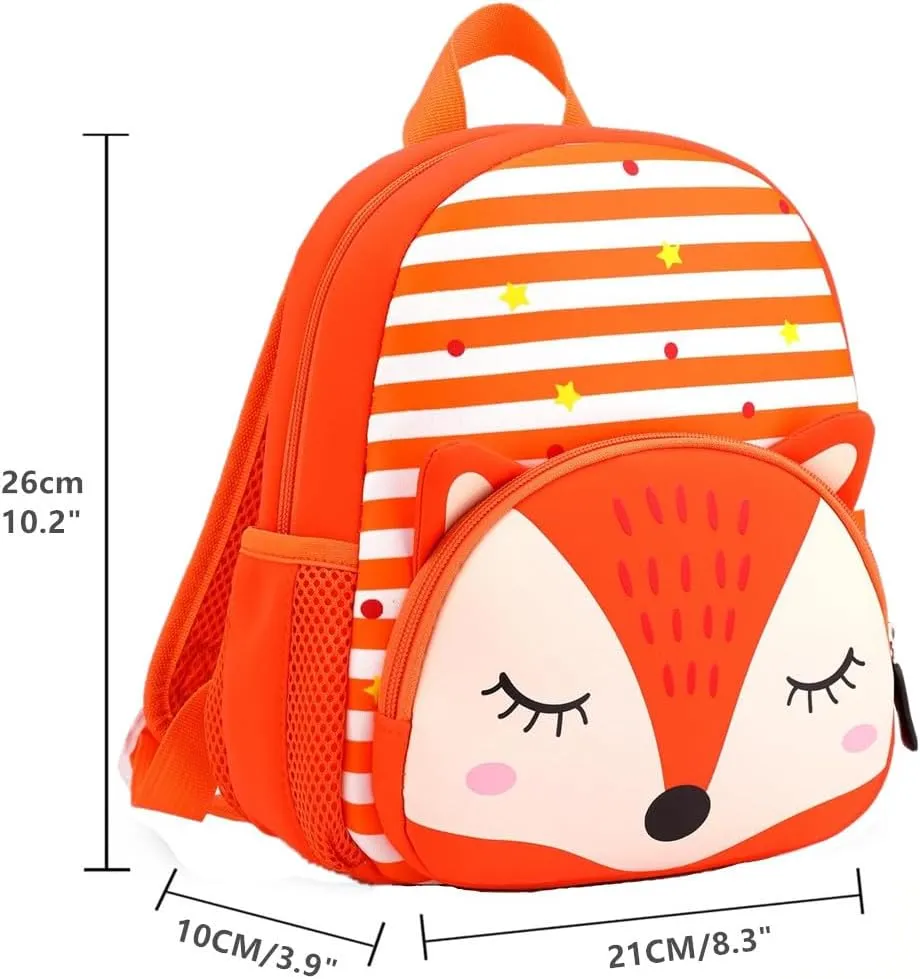 Toddler Backpack Neoprene Zoo Kids Casual Backpack Water Resistance Kindergarten Preschool Bags for Little Boys Girls (Fox Orange)