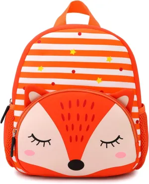 Toddler Backpack Neoprene Zoo Kids Casual Backpack Water Resistance Kindergarten Preschool Bags for Little Boys Girls (Fox Orange)