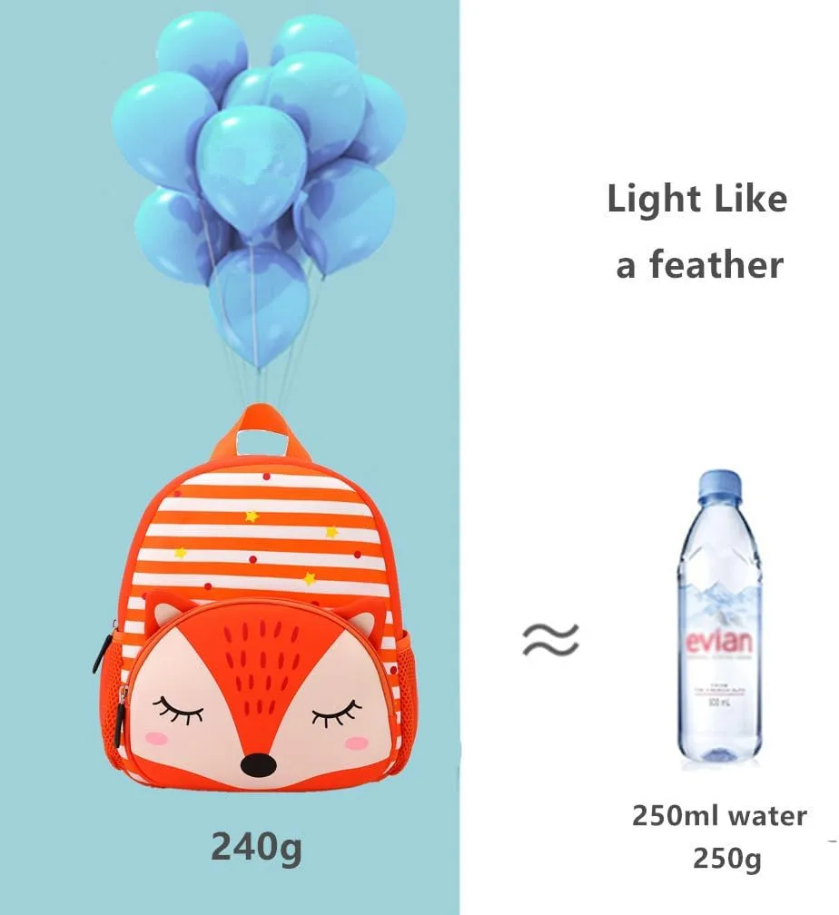 Toddler Backpack Neoprene Zoo Kids Casual Backpack Water Resistance Kindergarten Preschool Bags for Little Boys Girls (Fox Orange)