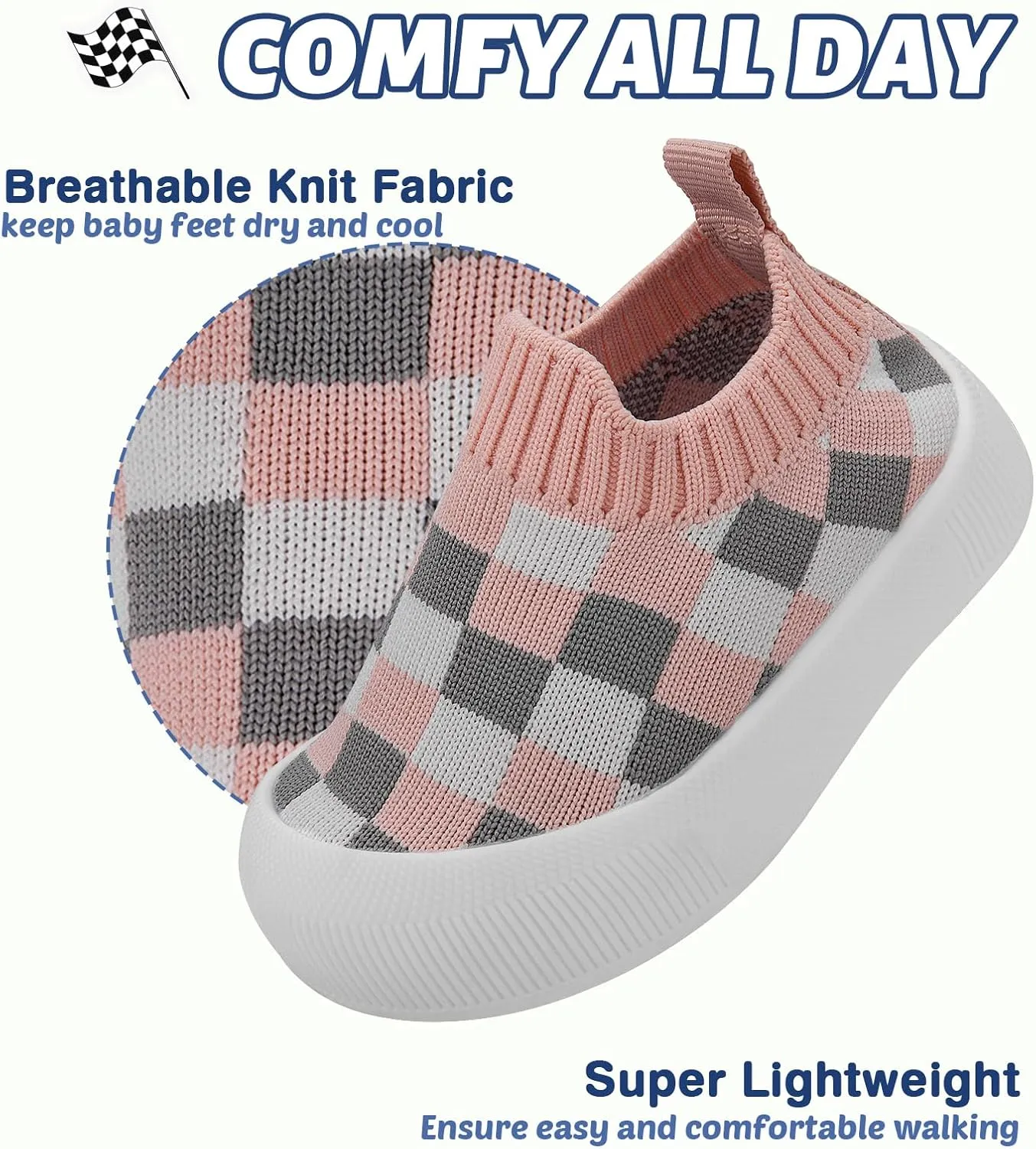 Toddler Summer First Walking Shoes Breathable Non-Slip Soft Sole Wide Toddler Shoes Tennis Sneakers Knitted Mesh Elastic Sock Shoes for Baby Boy Girl Outdoor Indoor Walker Shoes