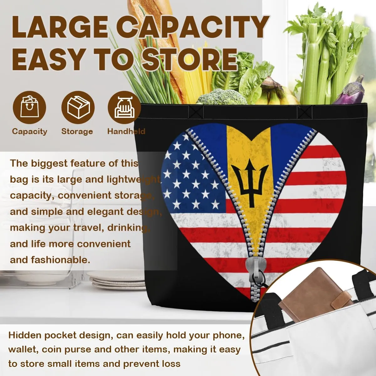 Tote Bag for Women Men Large Reusable Beach Shoulder Bags With Zipper for Gym Shopping Travel Gifts Yoga