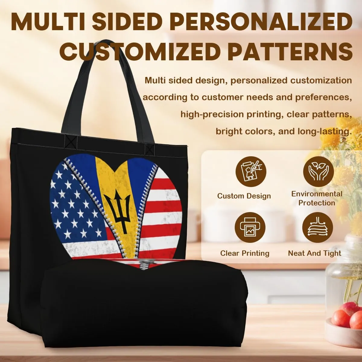 Tote Bag for Women Men Large Reusable Beach Shoulder Bags With Zipper for Gym Shopping Travel Gifts Yoga