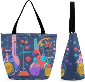 Tote Bag for Women Shoulder Bag with Zipper Abstract Science Chemistry Handbag for Travel Work Grocery Bag