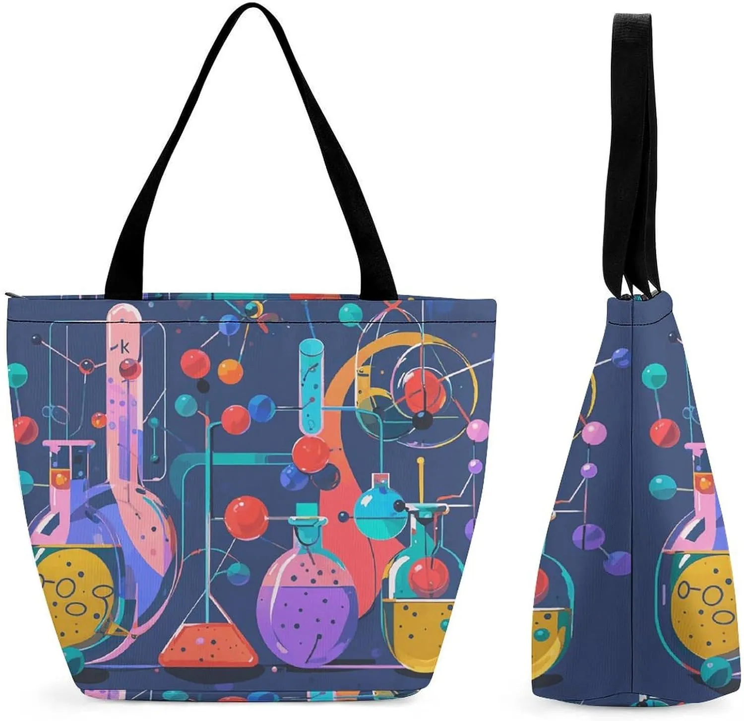 Tote Bag for Women Shoulder Bag with Zipper Abstract Science Chemistry Handbag for Travel Work Grocery Bag