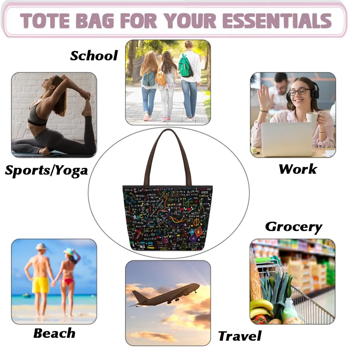 Tote Bag for Women with Zipper Large Capacity Top Handle Casual Shoulder Bag Handbag Reusable Shopping