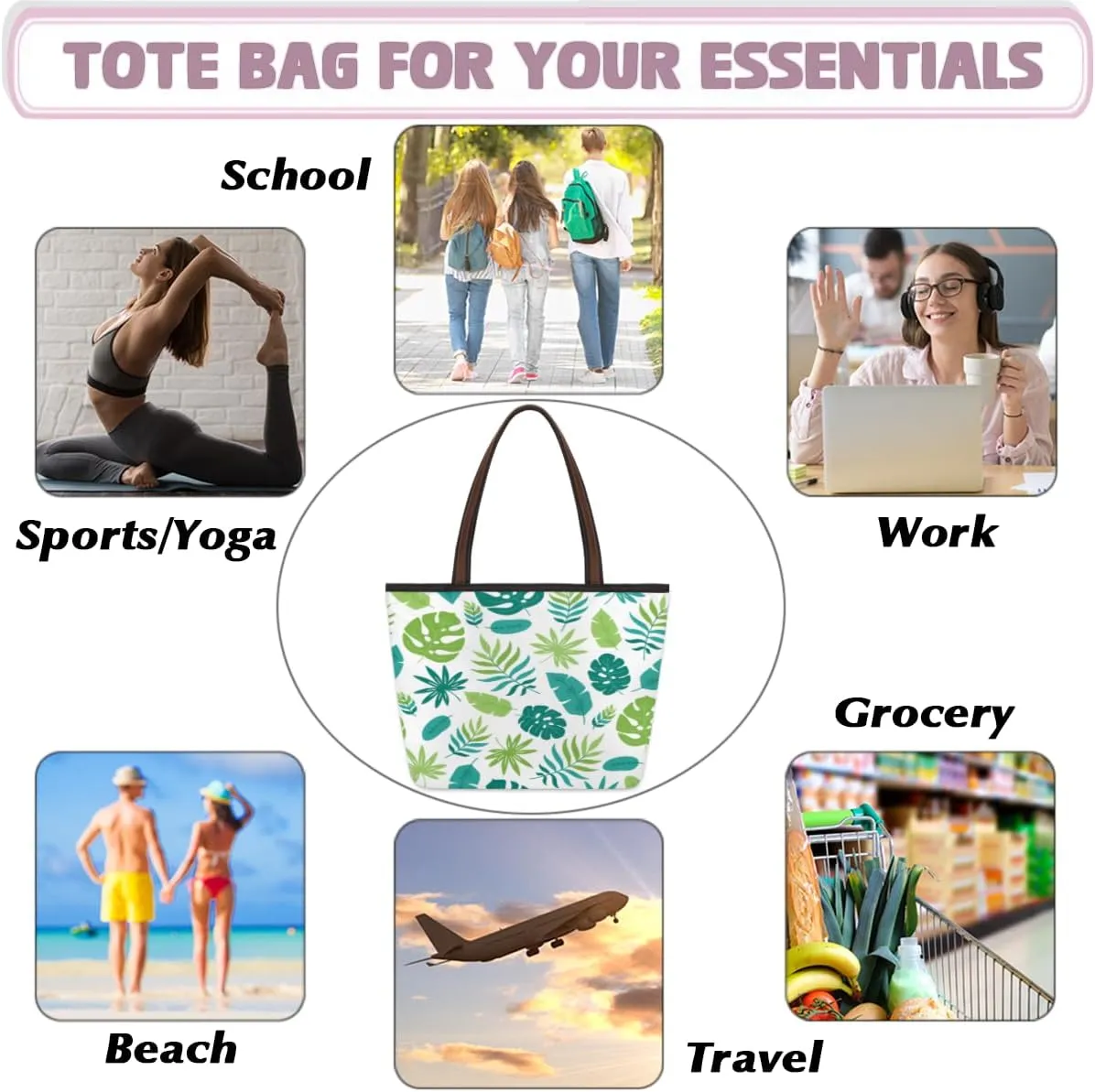 Tote Bag for Women with Zipper Large Capacity Top Handle Casual Shoulder Bag Handbag Reusable Shopping