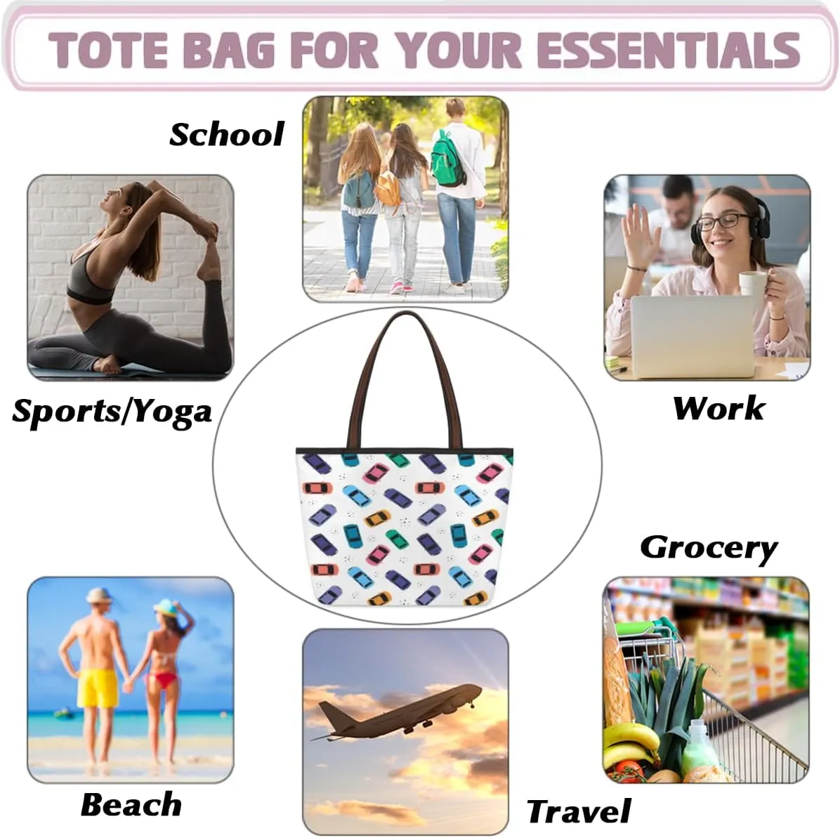 Tote Bag for Women with Zipper Large Capacity Top Handle Casual Shoulder Bag Handbag Reusable Shopping