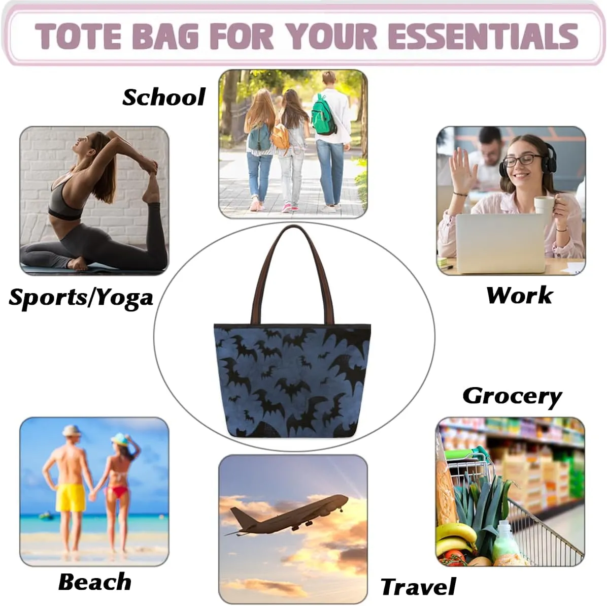 Tote Bag for Women with Zipper Large Capacity Top Handle Casual Shoulder Bag Handbag Reusable Shopping