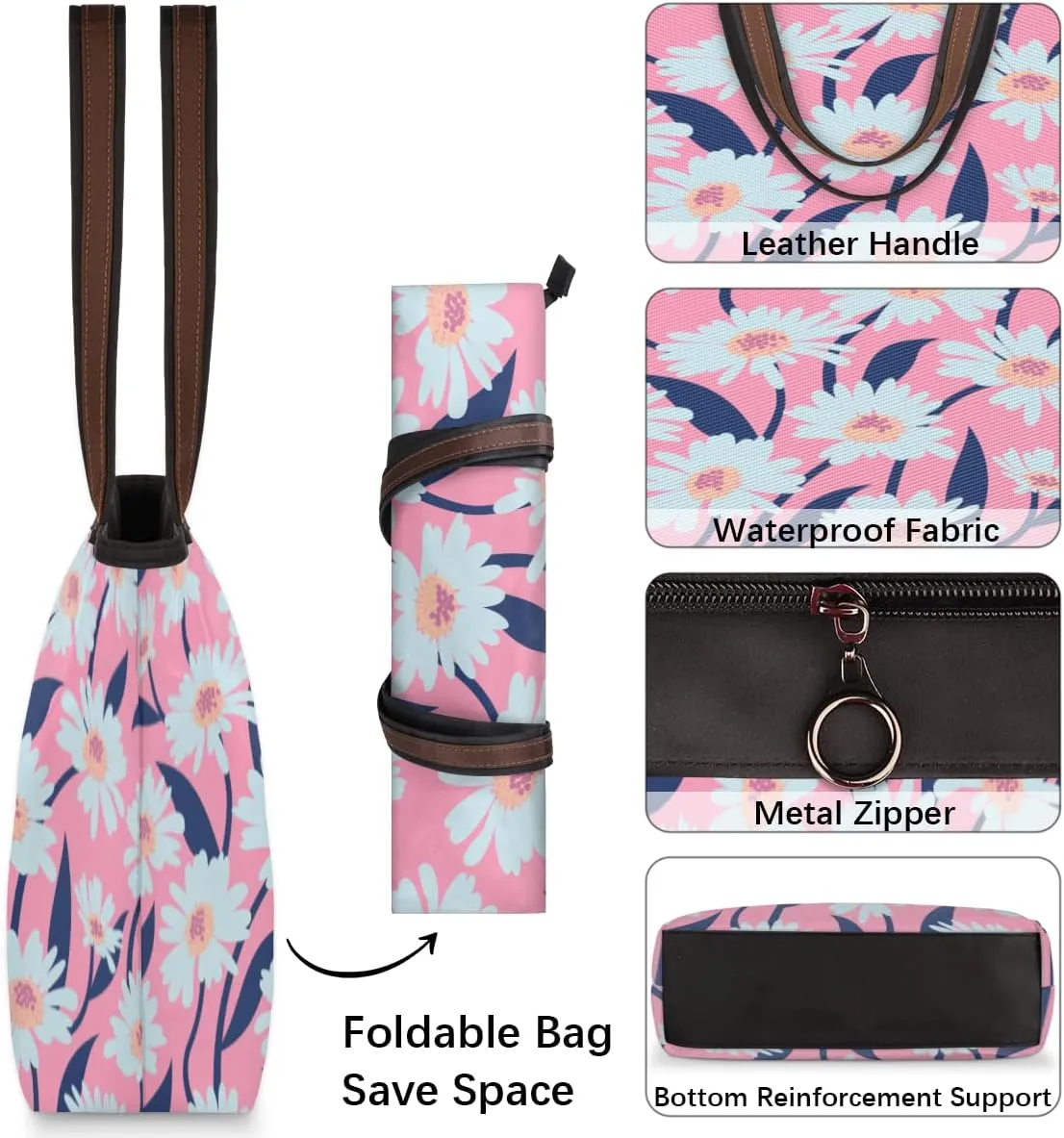 Tote Bag for Women with Zipper Large Capacity Top Handle Casual Shoulder Bag Handbag Reusable Shopping