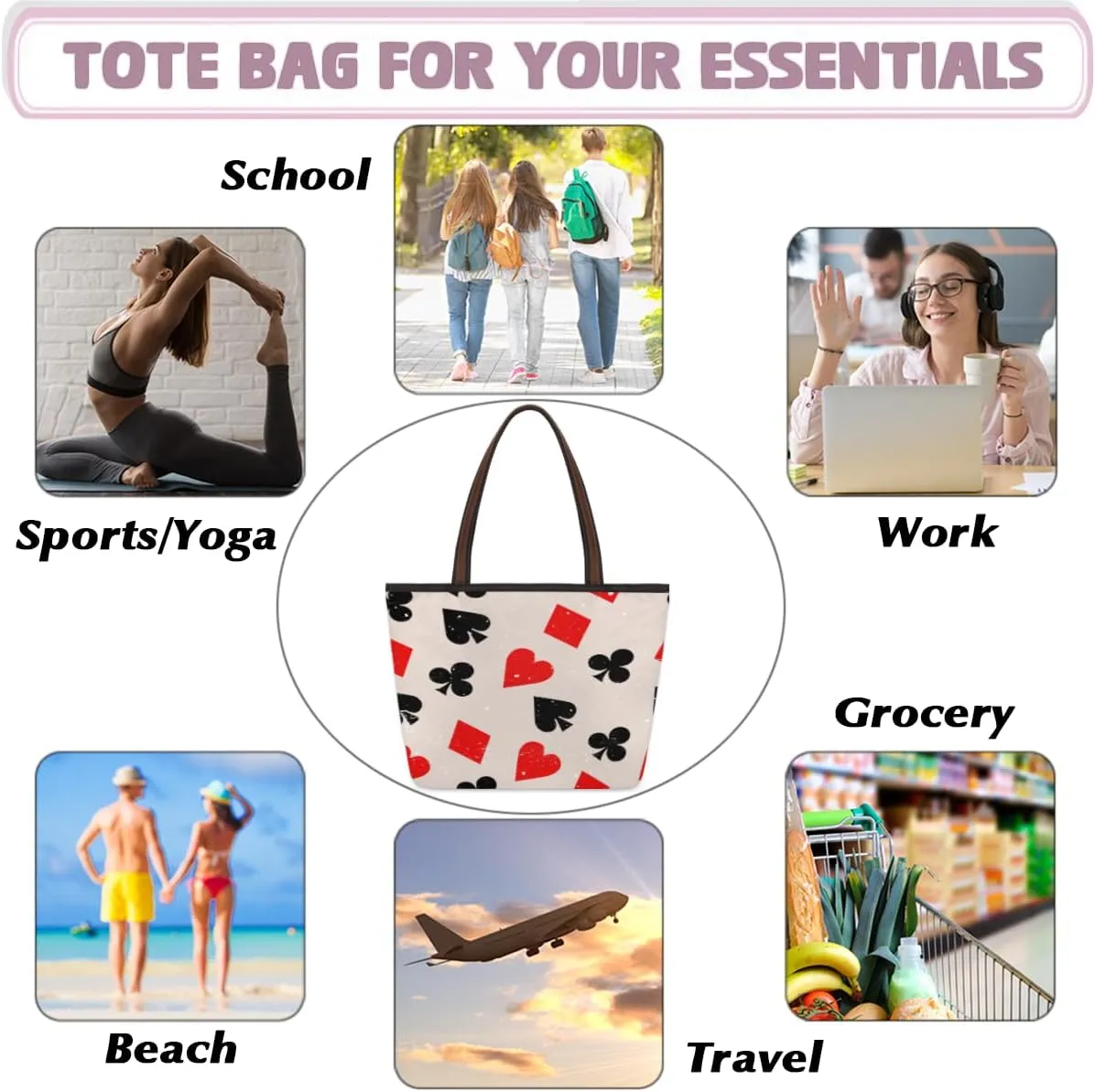 Tote Bag for Women with Zipper Large Capacity Top Handle Casual Shoulder Bag Handbag Reusable Shopping