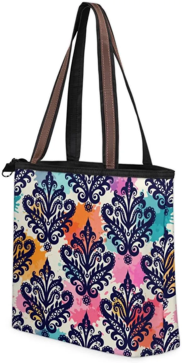 Tote Bag for Women with Zipper Large Capacity Top Handle Casual Shoulder Bag Handbag Reusable Shopping