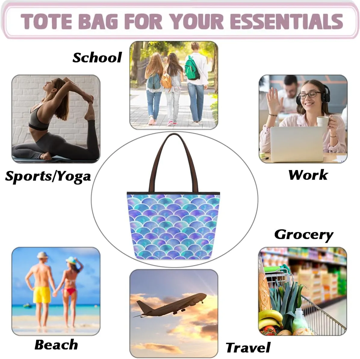 Tote Bag for Women with Zipper Large Capacity Top Handle Casual Shoulder Bag Handbag Reusable Shopping