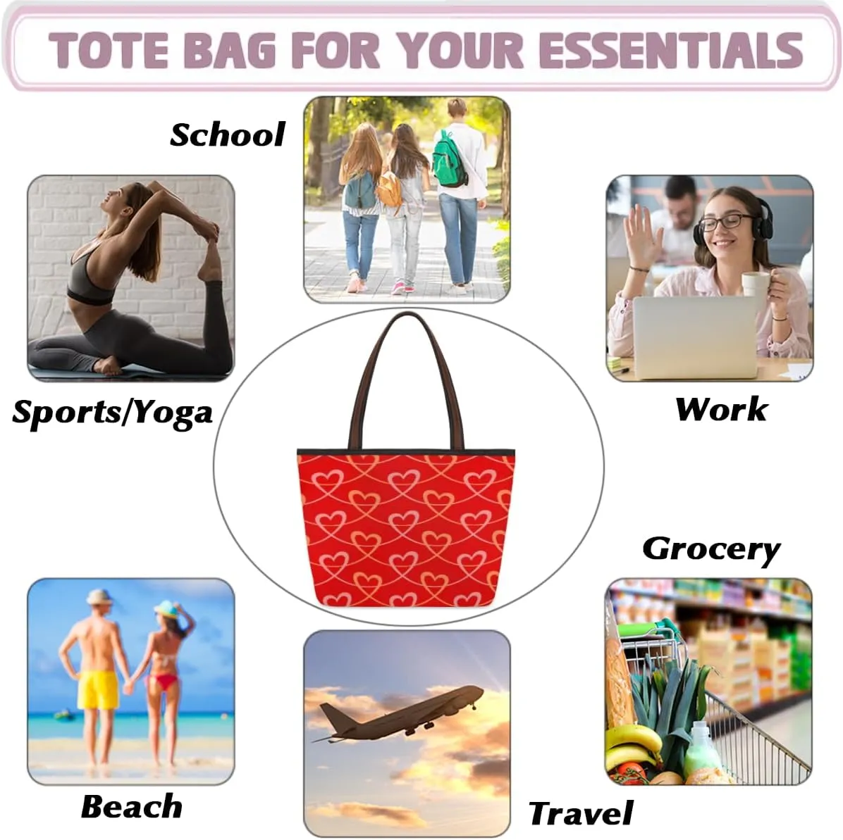 Tote Bag for Women with Zipper Large Capacity Top Handle Casual Shoulder Bag Handbag Reusable Shopping