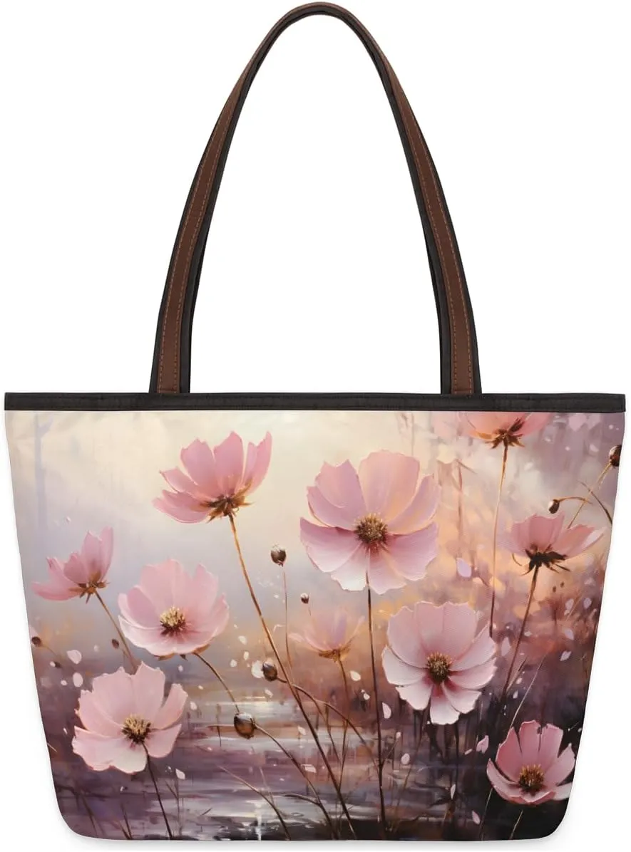 Tote Bag for Women with Zipper Large Capacity Top Handle Casual Shoulder Bag Handbag Reusable Shopping