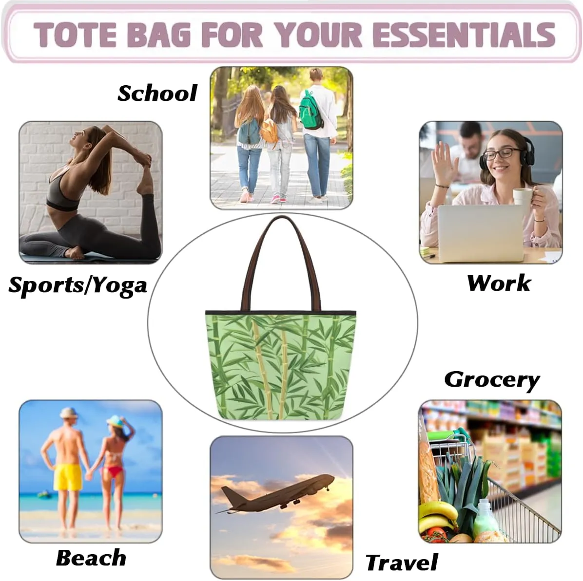 Tote Bag for Women with Zipper Large Capacity Top Handle Casual Shoulder Bag Handbag Reusable Shopping
