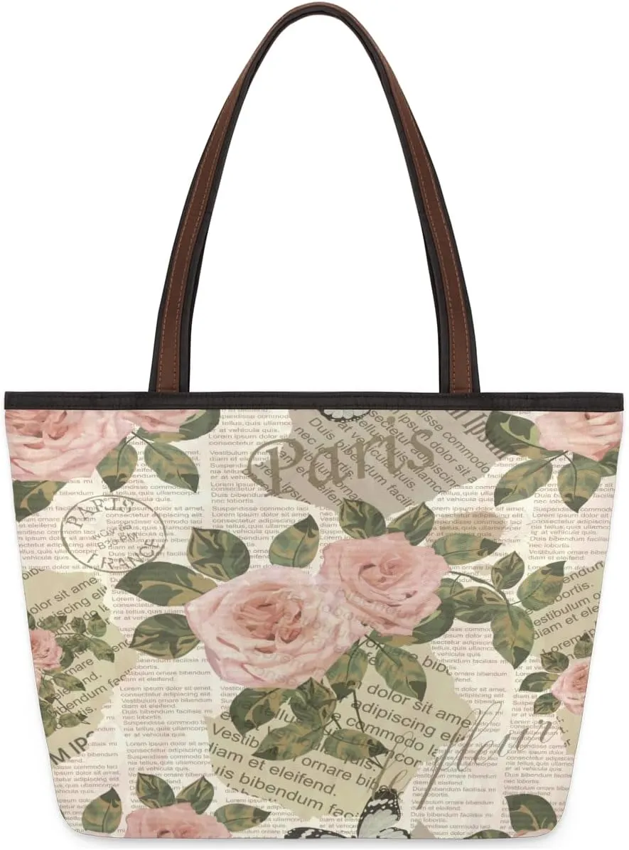 Tote Bag for Women with Zipper Large Capacity Top Handle Casual Shoulder Bag Handbag Reusable Shopping