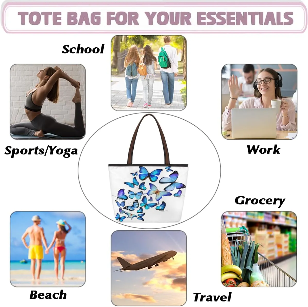 Tote Bag for Women with Zipper Large Capacity Top Handle Casual Shoulder Bag Handbag Reusable Shopping