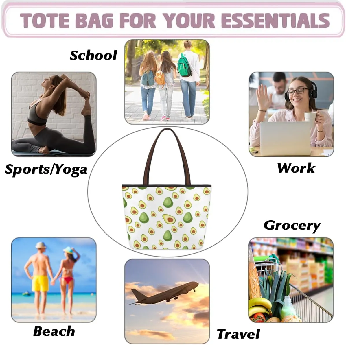 Tote Bag for Women with Zipper Large Capacity Top Handle Casual Shoulder Bag Handbag Reusable Shopping