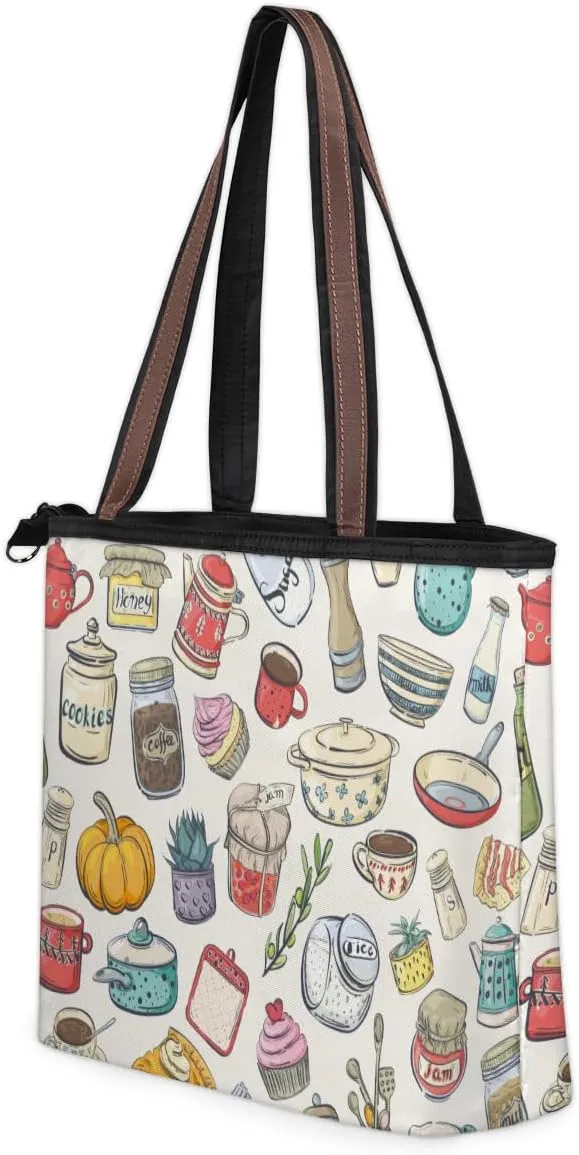 Tote Bag for Women with Zipper Large Capacity Top Handle Casual Shoulder Bag Handbag Reusable Shopping
