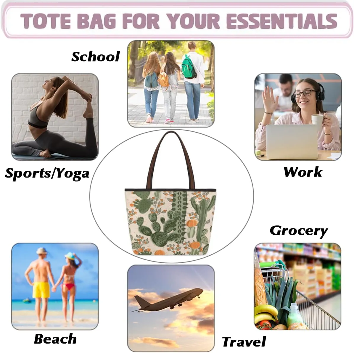 Tote Bag for Women with Zipper Large Capacity Top Handle Casual Shoulder Bag Handbag Reusable Shopping