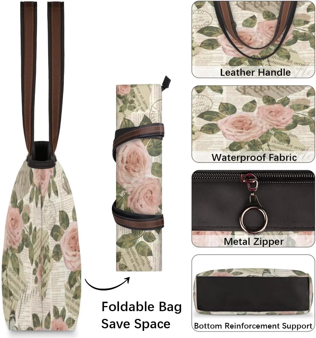 Tote Bag for Women with Zipper Large Capacity Top Handle Casual Shoulder Bag Handbag Reusable Shopping