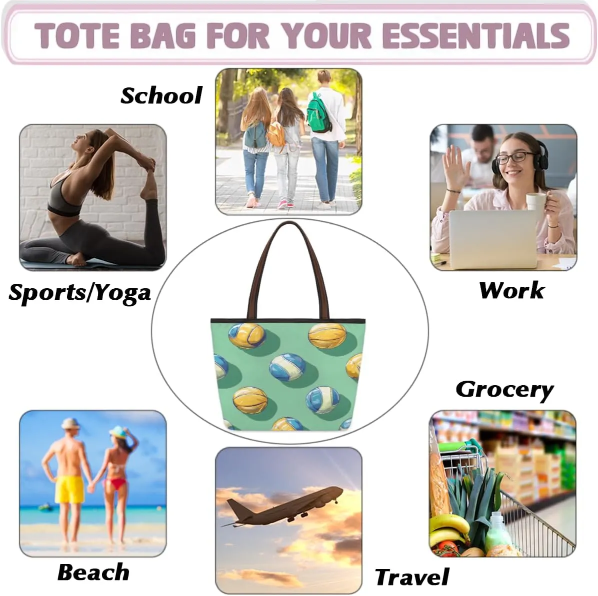 Tote Bag for Women with Zipper Large Capacity Top Handle Casual Shoulder Bag Handbag Reusable Shopping