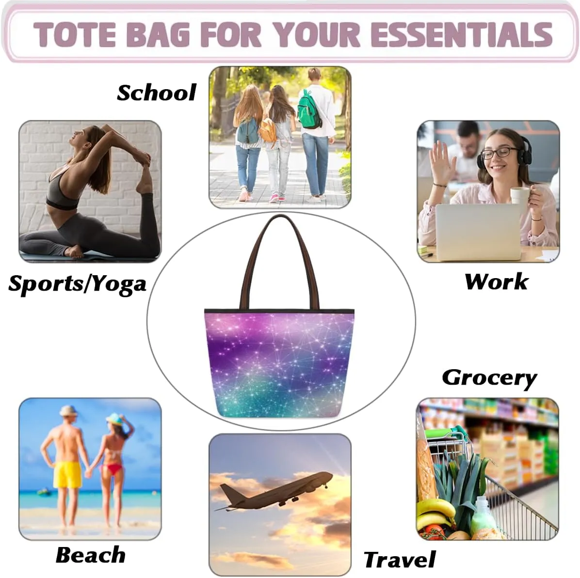 Tote Bag for Women with Zipper Large Capacity Top Handle Casual Shoulder Bag Handbag Reusable Shopping