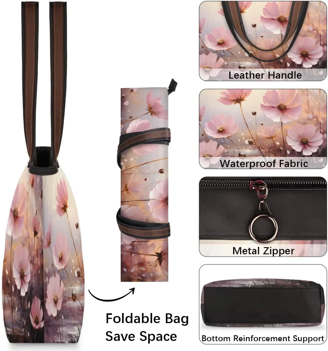 Tote Bag for Women with Zipper Large Capacity Top Handle Casual Shoulder Bag Handbag Reusable Shopping
