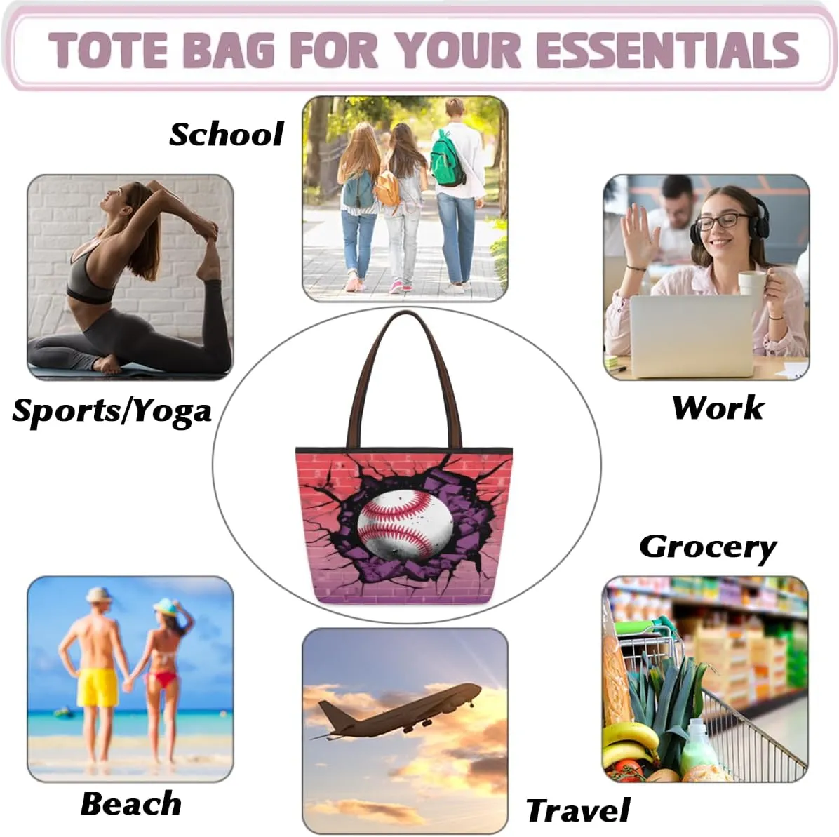 Tote Bag for Women with Zipper Large Capacity Top Handle Casual Shoulder Bag Handbag Reusable Shopping