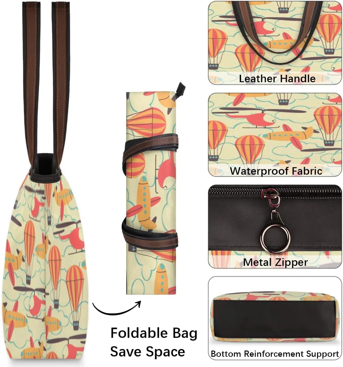 Tote Bag for Women with Zipper Large Capacity Top Handle Casual Shoulder Bag Handbag Reusable Shopping