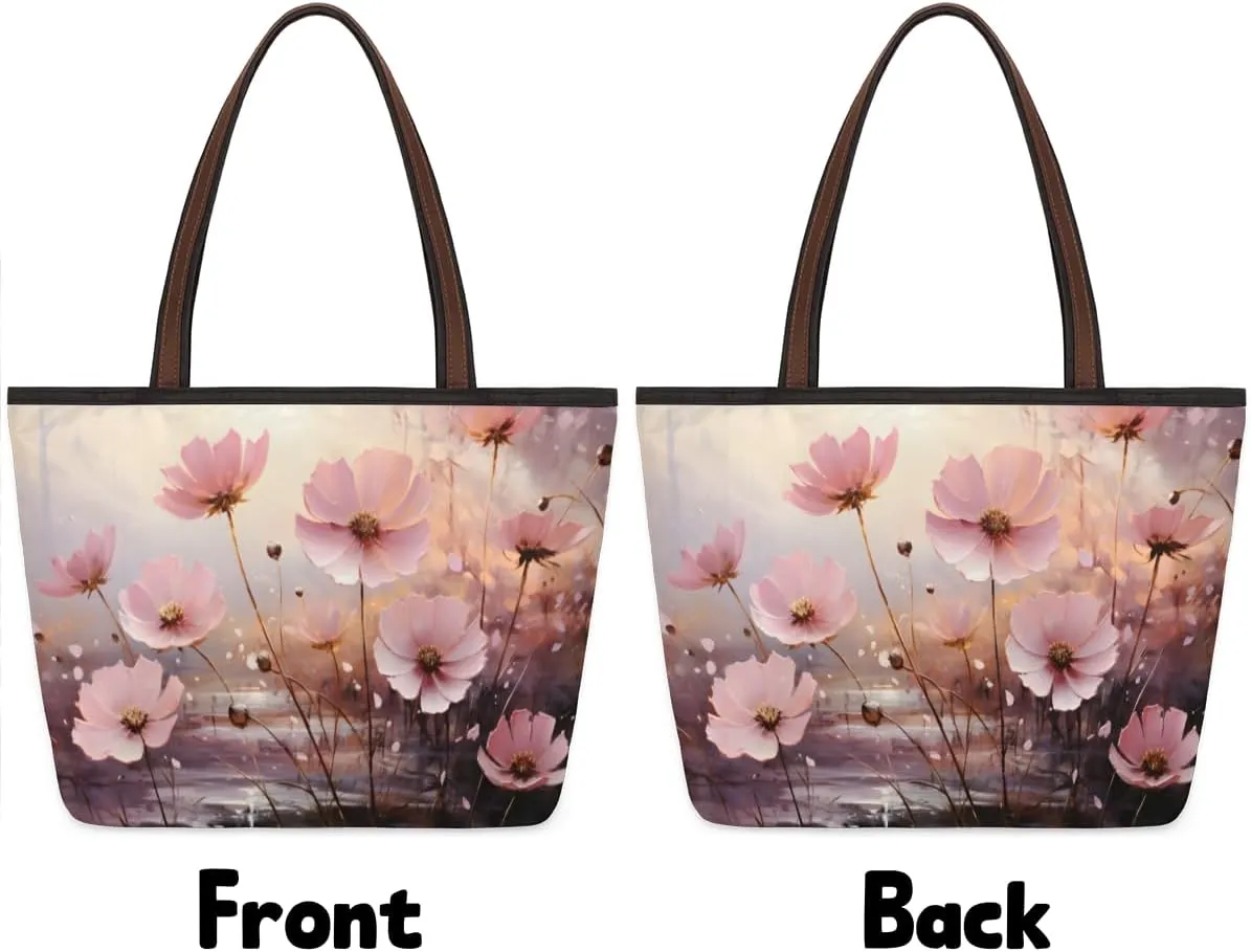 Tote Bag for Women with Zipper Large Capacity Top Handle Casual Shoulder Bag Handbag Reusable Shopping