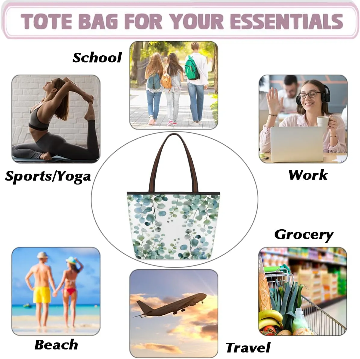 Tote Bag for Women with Zipper Large Capacity Top Handle Casual Shoulder Bag Handbag Reusable Shopping